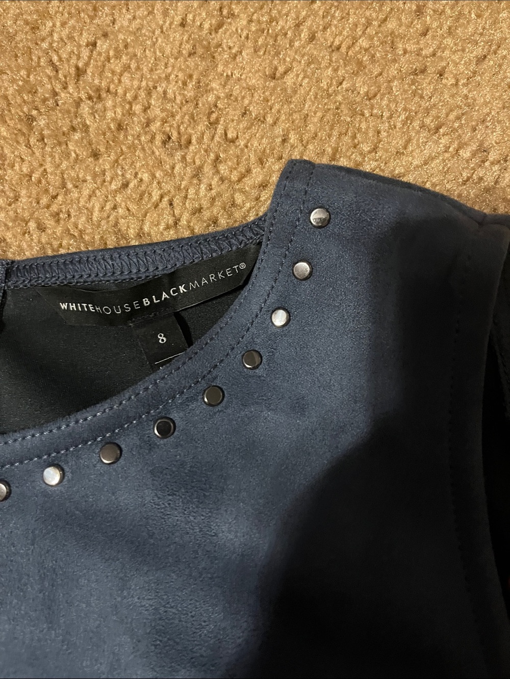 White House Black Market Navy Suede-Look Stud Trim Jacket & Dress Set - Picture 7 of 9